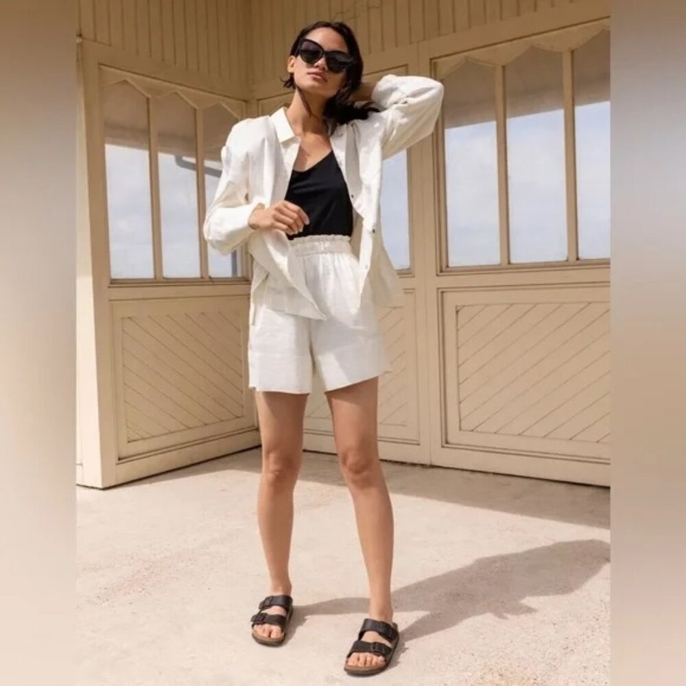 ADAY Women's Ease in Paperbag Linen Shorts - Bone White - Large